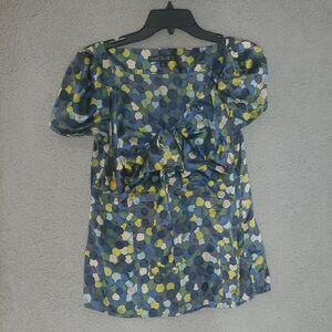 Lafayette 148 New York Blue and Green Polka Dot Blouse